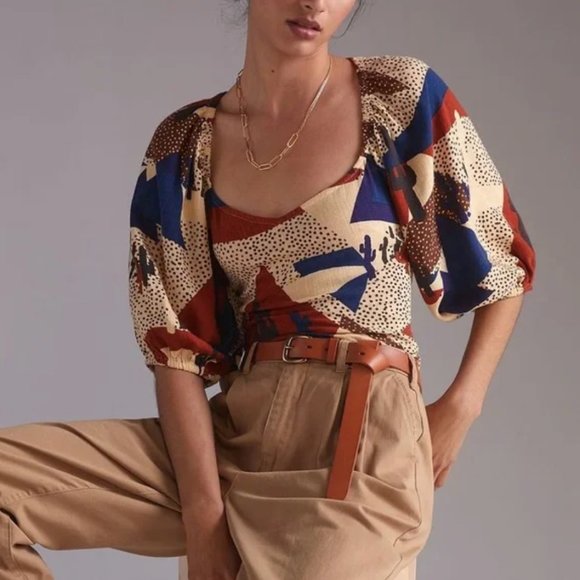Anthropologie Tops - Anthropologie The Odells Faith Blouse Cactus Desert Landscape Print Top XS
